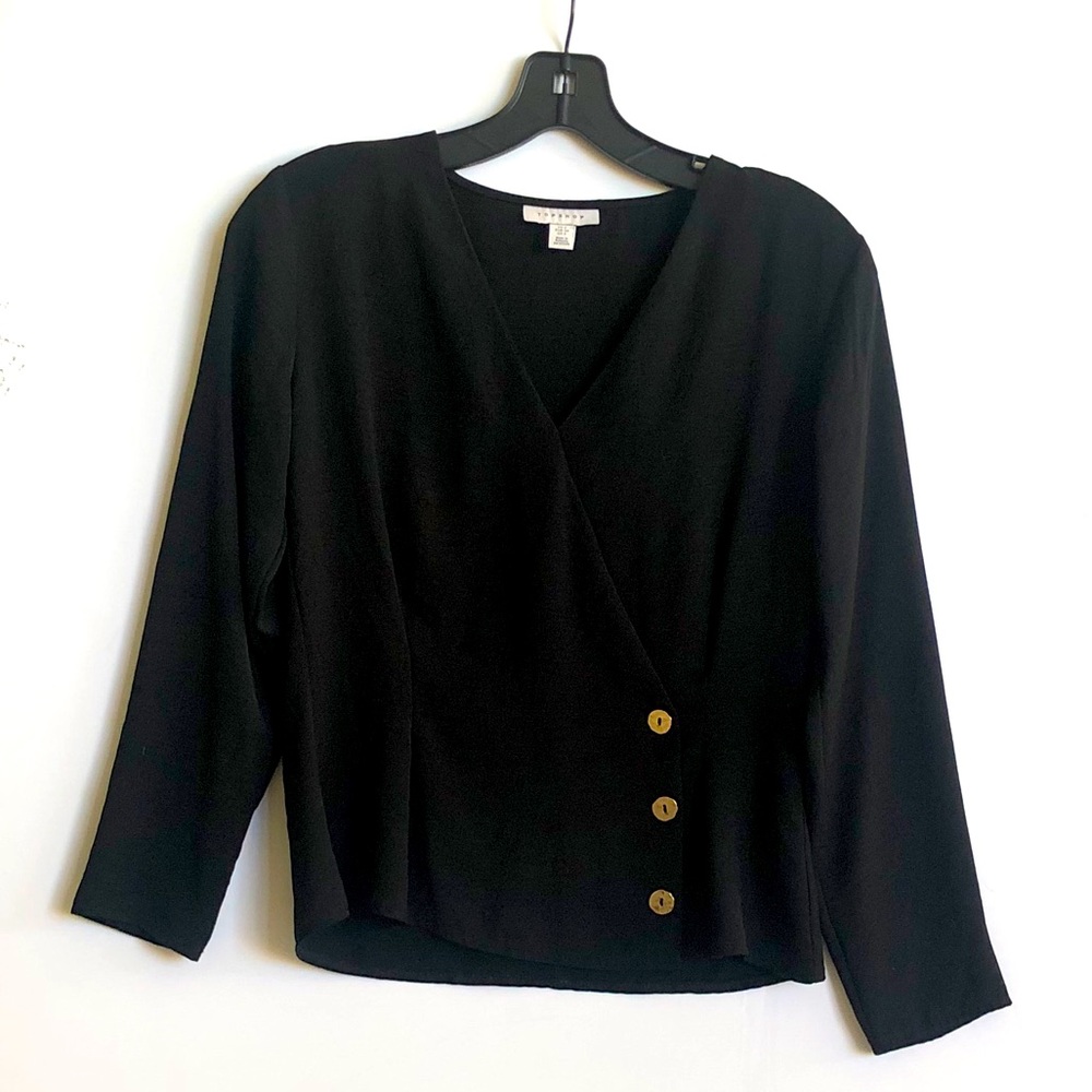 TOPSHOP Black Long Sleeve Blouse With Buttons